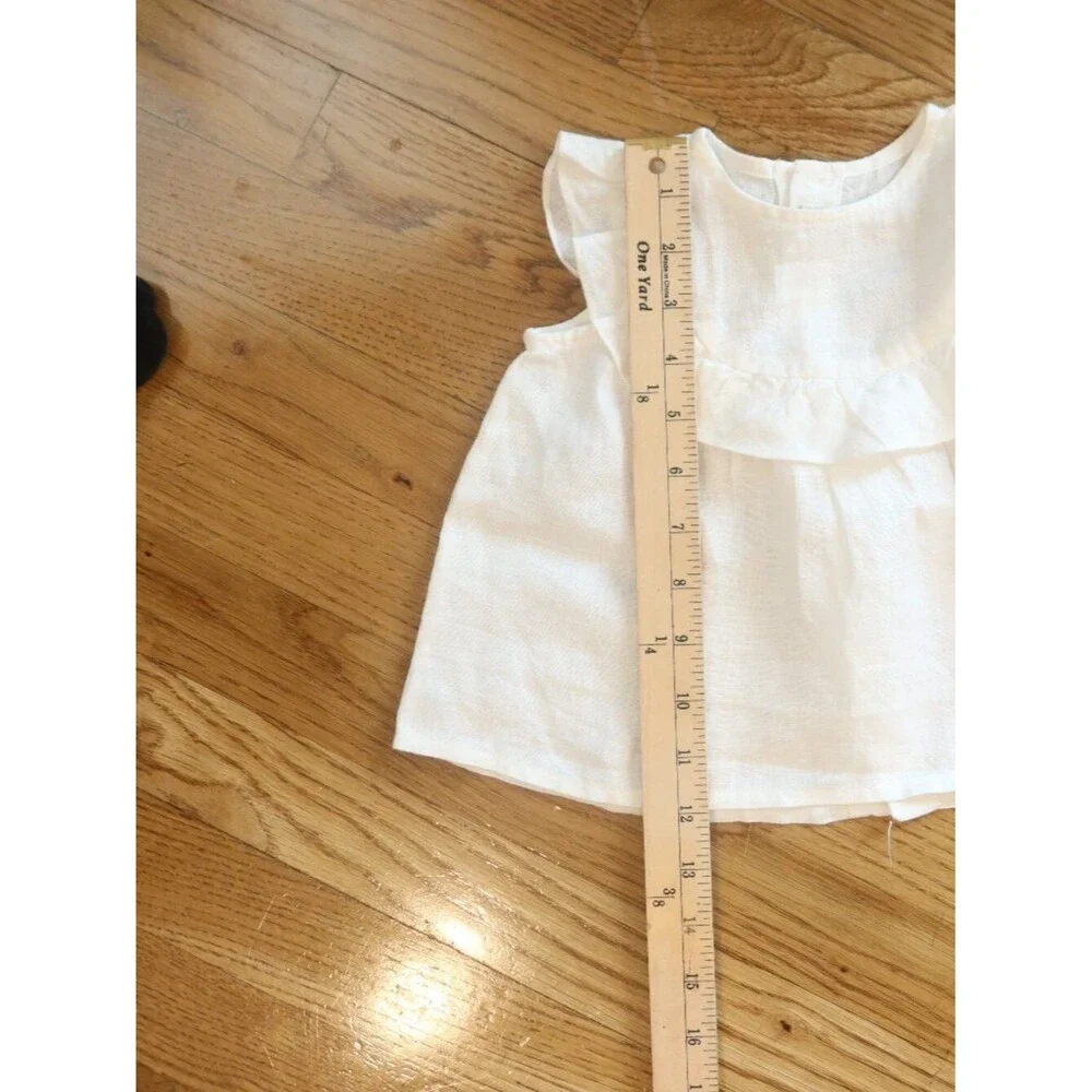 IL GUFO baby girl 2 piece set white pink 100% linen top bloomer summer event 12M